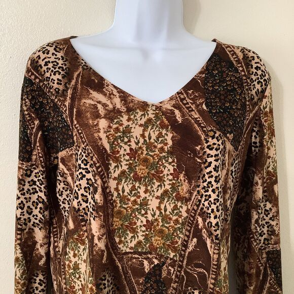 Vintage Y2K 2000s Animal Print Patchwork Artsy Festival Fairy Boho Blouse M - Picture 2 of 8